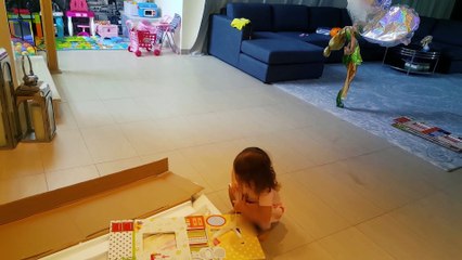 Little Mia opening present Doll House and assembling it. Dollhouse Part 1