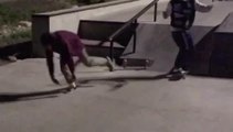 Skateboarder Gets Hit in Crotch While Grinding on Rail