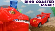 Hot Wheels Dinosaur Coaster Race with Disney Pixar Cars 3 Lightning McQueen and Marvel Avengers 4 & DC Comics Superheroes with Spongebob and PJ Masks