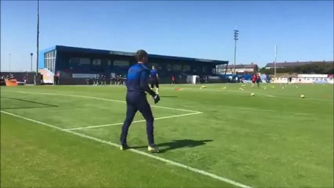 Falkirk FC players warming up at Peterhead 030819