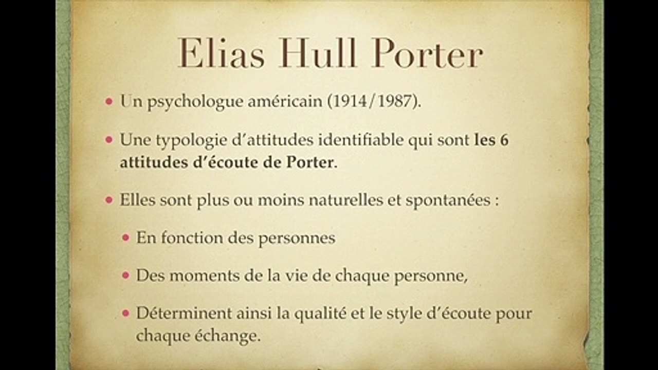 Relation d'aide écoute selon Porter