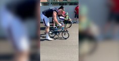 J.J. Watt returns home to Wisconsin, and accidentally breaks child's bike