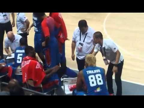 Andray Blatche has his right ankle taped as he tries to fight on in Gilas-Japan match