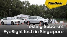 Testing Subarus on a rainy test course