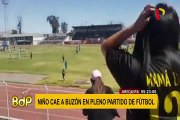 Niño sufre aparatosa caída a pozo durante partido de fútbol