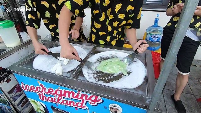 Oddly satisfying ice cream roll in Vietnam