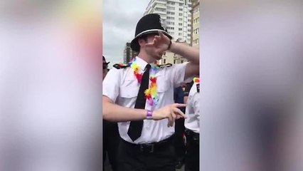 A policeman dancing at Brighton Pride 2019