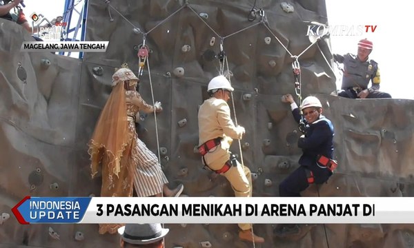 Unik! 3 Pasangan Menikah di Arena Panjat Dinding dan Lakukan Akad Nikah di Ketinggian 3 Meter