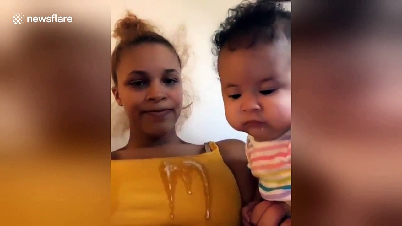 Hilarious mom gets 'spit-up' on by baby TWICE after shocked about the first time