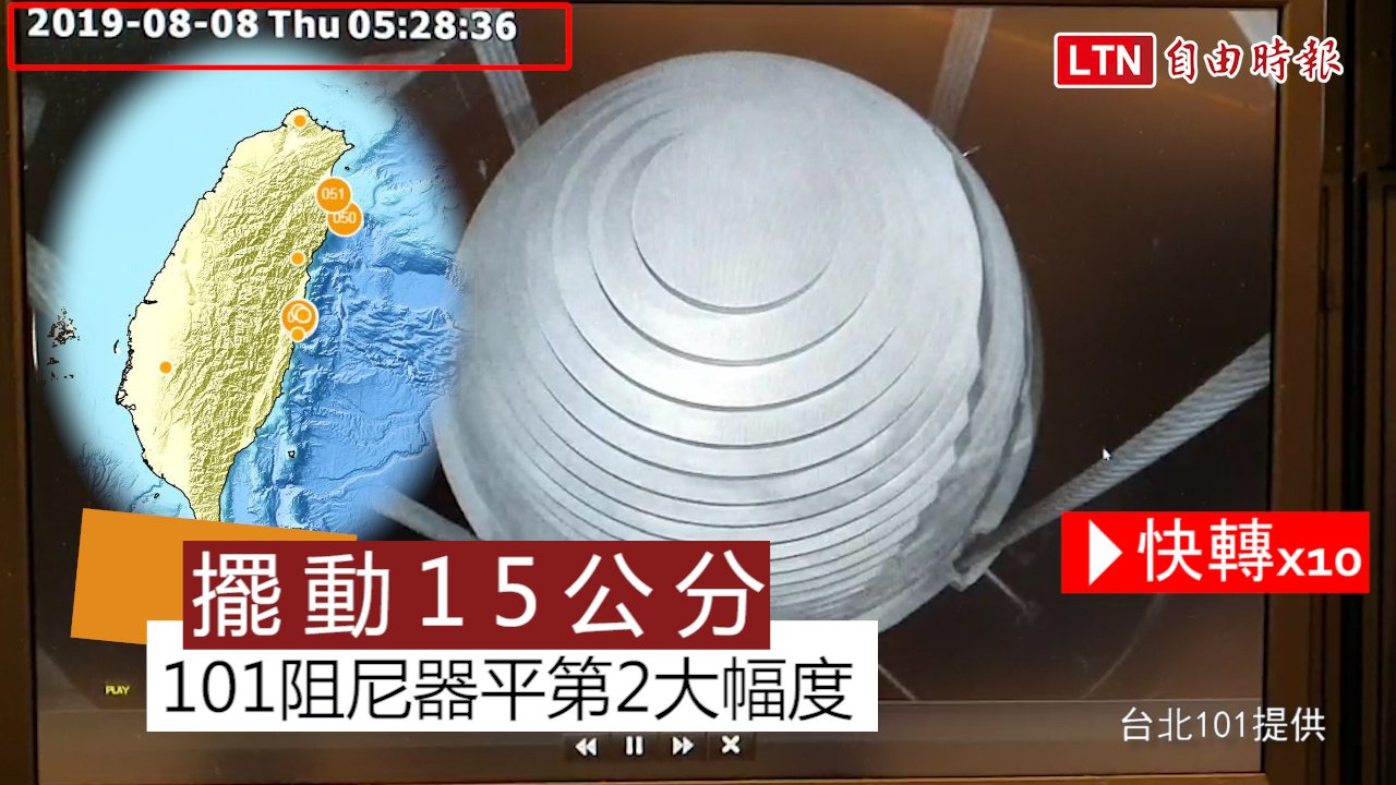 88宜蘭強震》台北101阻尼器擺動15公分 追平歷年地震第2大幅度(101提供)
