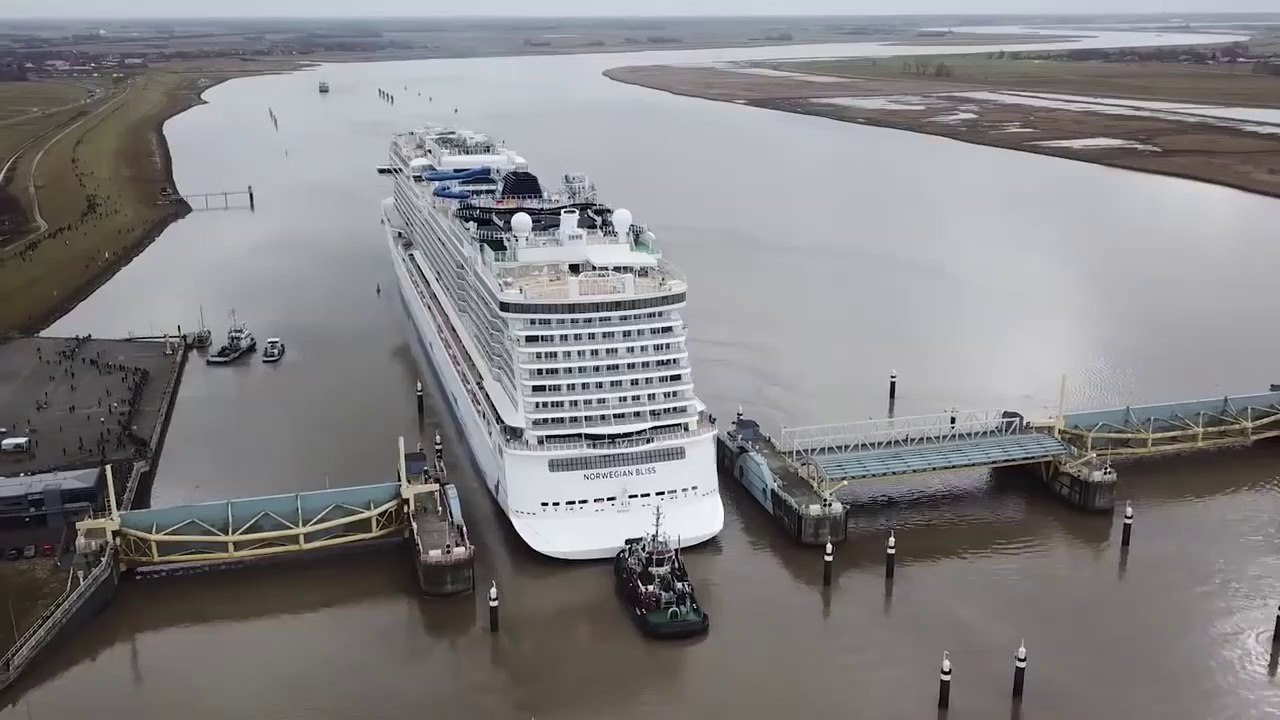 Big Ship Launch  Float out of Cruise Ship Norwegian Bliss