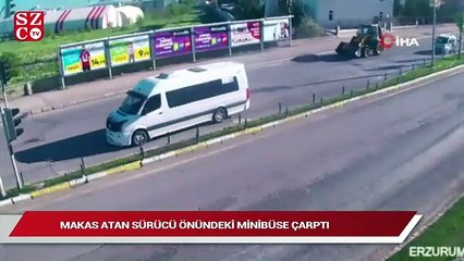 Makas atan sürücü önündeki minibüse çarptı