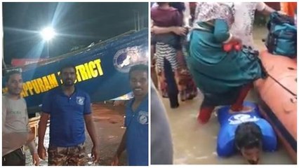 മുതുകു ചവിട്ടുപടിയായി നല്‍കിയ യുവാവ് ഇന്നും രക്ഷാപ്രവര്‍ത്തനത്തില്‍ | Oneindia Malayalam