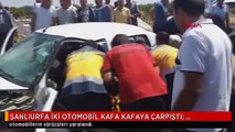 ŞANLIURFA İKİ OTOMOBİL KAFA KAFAYA ÇARPIŞTI; SÜRÜCÜLER SIKIŞTI