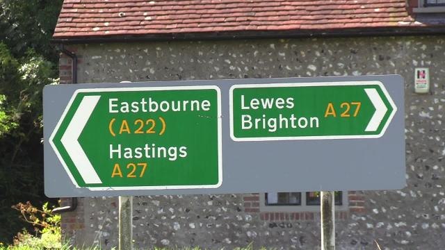 Emergency services on scene at a fatal collision on the A27 Wilmington between a motorbike and car