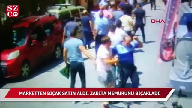 Zabıtaya bıçaklı saldırı kamerada