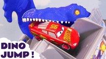 Hot Wheels Race Off Dinosaur Jump with Disney Pixar Cars 3 Lightning McQueen vs Toy Story 4 with PJ Masks and Spongebob Full Episode English