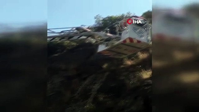 Uçurumda mahsur kalan keçileri itfaiye kurtardı