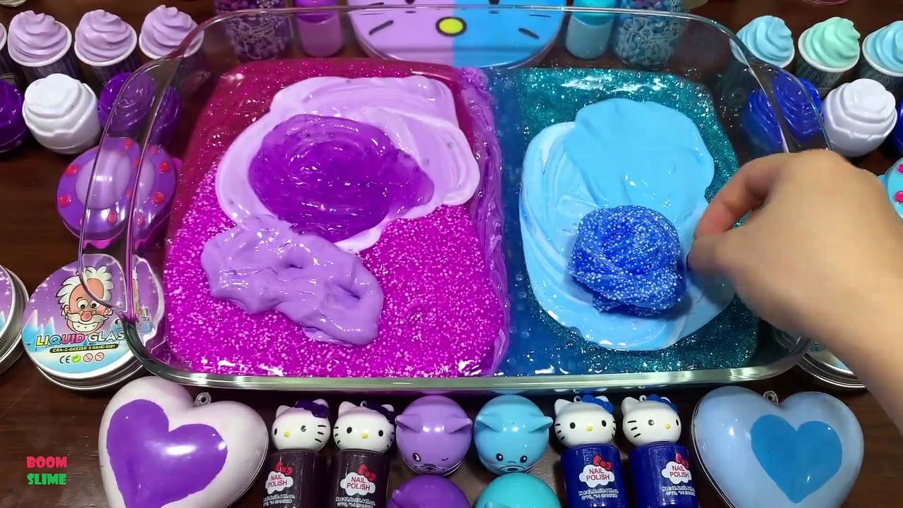 HEARTS SLIME || VIOLET Vs CYAN | Mixing Random Things Into Slime |Satisfying Slime s|