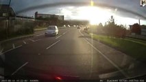 A motorcyclist crosses two lanes of fast-moving traffic on Sheffield Parkway