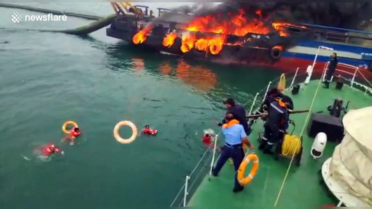 Indian Coast Guard rescues crew after vessel catches fire in Bay of Bengal