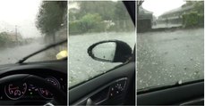 O desespero de um automobilista dentro do seu NOVO carro num dia de forte tempestade de granizo