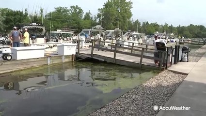 Meteorologist Laura Velasquez talks lake levels at Grand Haven, Michigan