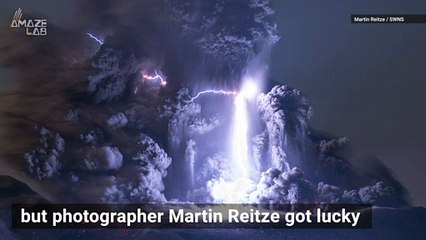 Wow! Rare Lightning Bolt Strikes at Center of Volcanic Eruption