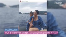 Kylie Jenner Twins with Daughter Stormi in Blue Dresses as Their European Vacation Continues