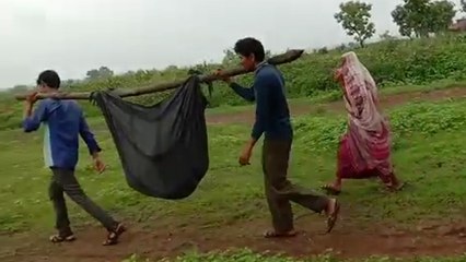प्रसूता को लकड़ियों के सहारे झोली में लटका ले गए 3 KM