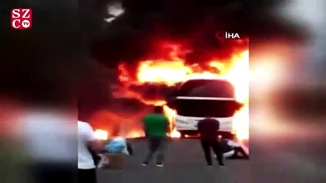 TEM’de, seyir halindeki otobüs alev alev yandı