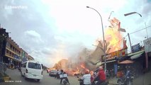 Dramatic moment petrol station explodes in Cambodia, injuring locals and tourists