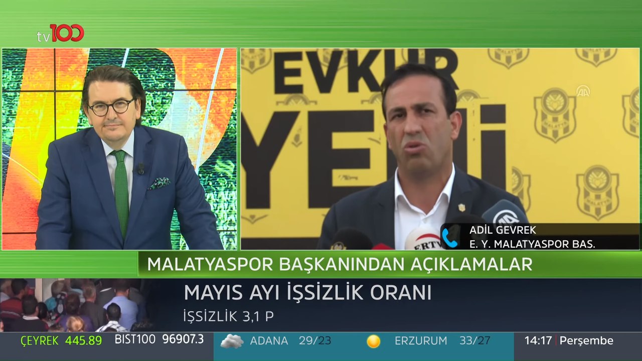 Yeni Malatyaspor Başkanı Adil Gevrek tv100'e konuştu