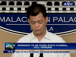 Robredo to be given state funeral