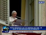 Pope Benedict XVI to resign on Feb. 28 due to deteriorating strength
