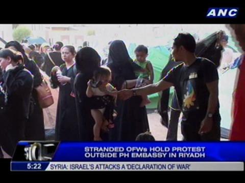 Stranded OFWs hold protest outside PH Embassy in Riyadh
