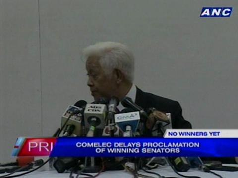 Comelec delays proclamation of winning senators
