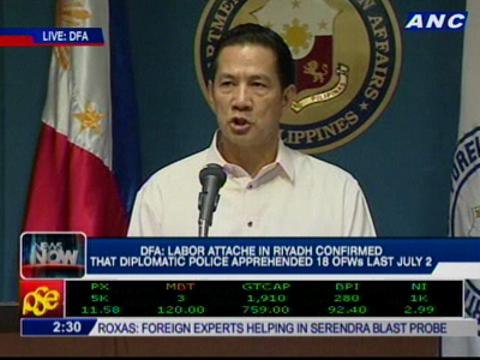 DFA: Labor attache in Riyadh confirms Saudi police arrested 18 Filipinos last July 2