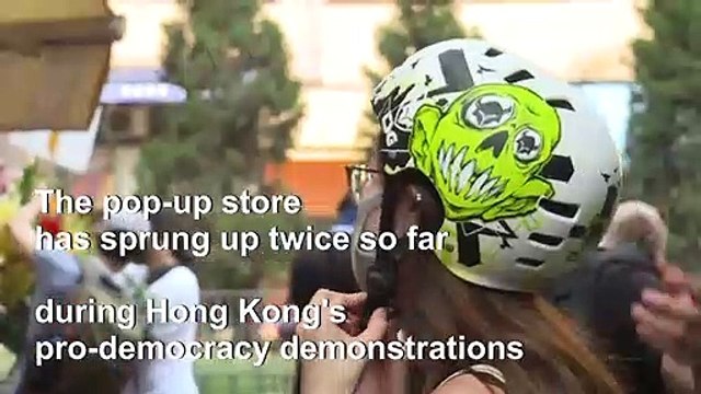 Gas masks and hard hats at Hong Kong's protest pop-up store