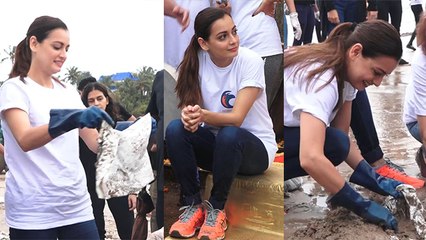 Dia Mirza takes part in clean-up drive at Juhu beach; Watch Video | FilmiBeat