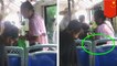 Old woman sits on a kid whodidn't give up his bus seat