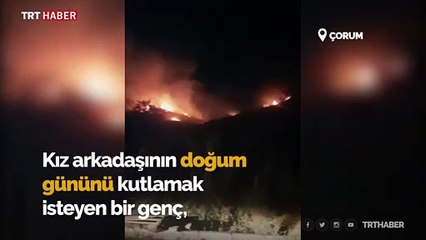 Sevgilisinin doğum gününü kutlamak isterken mesire alanını yaktı