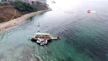 Sinop'ta karaya oturan tekne kurtarıldı...Tekne havadan görüntülendi