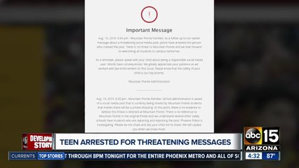 Teen arrested after threatening messages toward schools