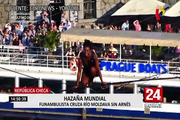 Praga: Funambulista cruza el río Moldava a 35 metros de altura sin arnés