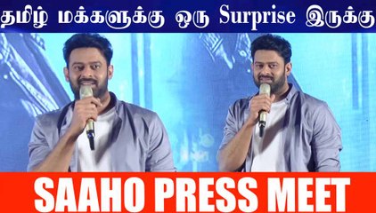 தமிழ் மக்களுக்கு ஒரு Surprise இருக்கு - பிரபாஸ் | Saaho Press Meet