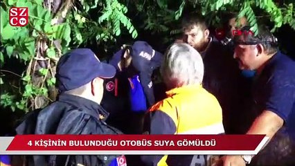 4 kişinin bulunduğu otomobil suya gömüldü!