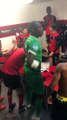 La joie dans le vestiaire après la victoire (3-1) face à Oissel