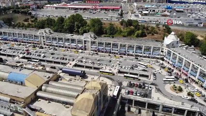 Otogarda dönüşü yoğunluğu havadan görüntülendi