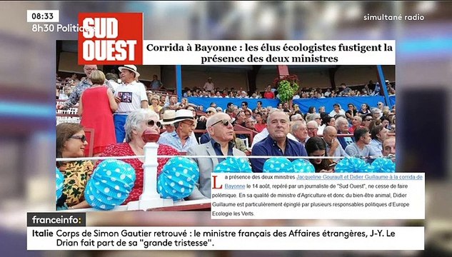 Sur sa présence à une corrida, le ministre de l'agriculture Didier Guillaume regrette que ça ait pu choquer des citoyens qui sont contre ces pratiques - VIDEO